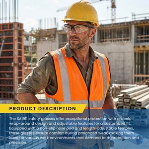 SA1911 <b>Adjustable</b> Half-Frame Safety <b>Glasses</b> with Anti-Fog & Anti-Scratch Lenses - Product Image 6