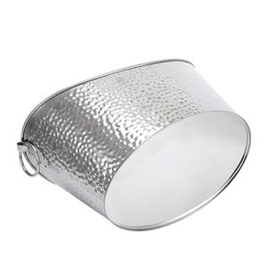 Large Hammered Stainless Steel Oval <b>Ice</b> Bucket With Ring Handles Heavy Duty Party Beer Wine Beverage Tub For Wedding & Party - Product Image 4