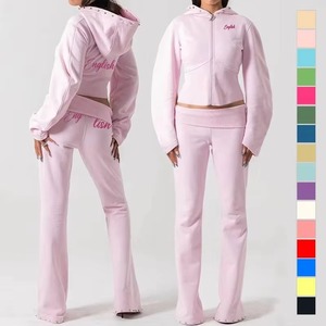 Conjunto Deportivo de Dos Piezas para Mujer, 100% Algodón, Elástico, Cuello en V, Estilo Hip Hop, Reversible, Transpirable, para Invierno - Product Image 1
