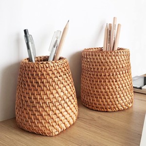 Organizador de escritorio para mujeres, estuche de ratán para lápices, soporte para pinceles, cesta de almacenamiento. - Product Image 5