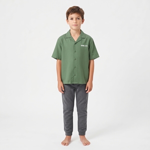 Camiseta Informal de Estilo Cuadrado para Niños, Camiseta de Manga Corta con Botones, Color Sólido, 100% Algodón, Transpirable, Corte Regular, Top Informal - Product Image 1