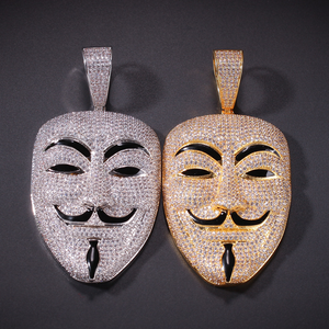 Pendentif Iced Out en argent 925 avec diamant Moissanite, motif masque anonyme, pour événements de luxe hip-hop et soirées, style bling - Product Image 3