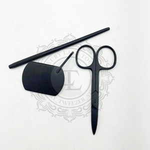 Tijeras para uñas de acero inoxidable negro opaco de alta calidad, herramientas de pestañas de lujo para zurdos, uso profesional de salón, punta de hoja recta - Product Image 1