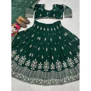 Belle robe de mariée brodée de travail de séquence Lehenga Choli pour les mariées - Product Image 4