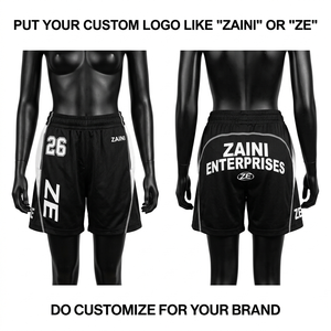 Pantalones Cortos de Baloncesto de Malla de Poliéster Premium de 180 GSM que Absorben la Humedad, Paneles Blancos y Negros, Diseño de Logotipo Personalizado - Product Image 1