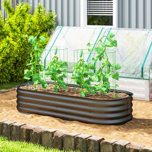 Kit Letto da Giardino Rialzato Zincato 1,49m x 0,61m x 0,30m, Fioriera in Metallo Grigio Scuro con Bordo di Sicurezza per Edifici da Giardino Esterni - Product Image 2