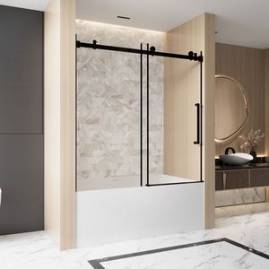 Porte de douche coulissante simple sans cadre 56-60 po L x 60 po H, verre trempé transparent anti-explosion de 6 mm, acier inoxydable - Product Image 2