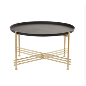 Table basse de luxe pour la maison et l'hôtel, très demandée, en métal noir avec revêtement en poudre, dessus et base ronds, avec un design unique en or - Product Image 5