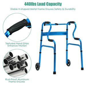 Blue Foldable Walking Aid Convenient <b>Walker</b> & <b>Rollator</b> - Product Image 3