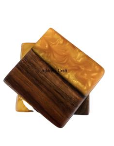 Prix de gros couleur naturelle 4 pouces carré bois résine écologique résistant à la chaleur sous-verres tasse à thé caboteur articles ménagers tapis tampons - Product Image 1