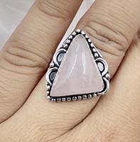 Bague ajustable en argent plaqué avec cabochon en quartz rose naturel taille trillon, style vintage, bijou fantaisie pour femme, vente en gros