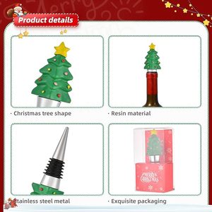 จุกปิดขวดไวน์พลาสติก ลายริ้ว สีเขียว พร้อมดาวด้านบน รูปต้นคริสต์มาส - Product Image 5