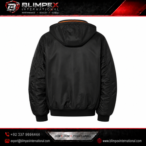 OEM Custom Logo <b>Mens</b> High-Quality Hooded Bomber <b>Jacket</b> Orange Lining Brass Zipper <b>Utility</b> Sleeve Pocket Windbreaker Custom Color - Product Image 5