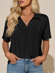 Chemises polo en polyester à manches courtes pour femmes, de haute qualité, col rabattu, t-shirt polo d'été pour femmes - Product Image 2
