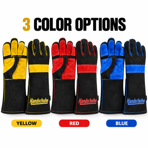 Leather Safety Gloves Full Finger Black Yellow <b>Outdoor</b> Work Non Slip <b>Hook</b> And Loop Closure Unisex All Seasons - Product Image 5