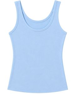 Ensemble deux pièces décontracté d'été pour femme : débardeur bleu ciel personnalisé par le fabricant et short vert olive – Tenue de détente sans manches - Product Image 1