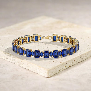 Bracelet à maillons rectangulaires en pierres précieuses bleues, plaqué or, argent sterling 925, bracelet à breloques, bijoux de luxe pour femmes - Product Image 1
