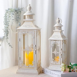 White Iron Waterproof <b>Lanterns</b> with Flameless <b>Candle</b> Light for Wedding Home Decoration - Product Image 3