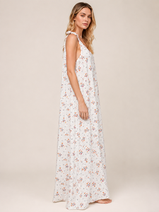 Vestido de Verano para Mujer, Estilo Occidental, Estampado Floral, Color Blanco, Cuello en V, Sin Mangas, Tirantes, Corte Holgado, Línea A, para Playa - Product Image 1