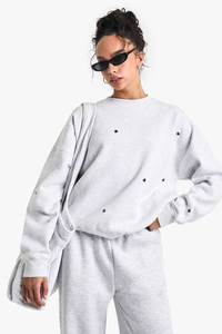Sudadera de Forro Polar Personalizable para Mujer, Invierno, Larga, Lisa, de Algodón, Hombros Caídos, Cuello Redondo, Alta Calidad - Product Image 3