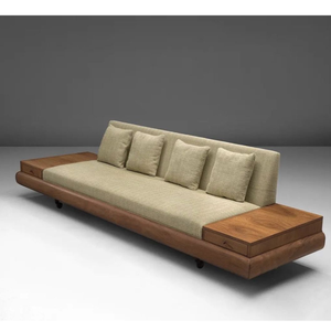 Sofá Minimalista con Base de Madera de Teca y Almacenamiento Lateral Funcional - Product Image 1