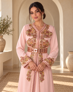 Robe longue de luxe en velours <span class=keywords><strong>rose</strong></span> poudré et prune, col en V, manches longues, ourlet évasé, coupe ample, avec <span class=keywords><strong>ceinture</strong></span> or <span class=keywords><strong>rose</strong></span>, pour femme, idéale pour les soirées - Product Image 3