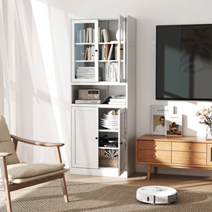 Armadio da Cucina Autoportante Alto 183 cm con Telaio in Acciaio Inox Resistente, Bianco con Ripiani Regolabili - Product Image 2