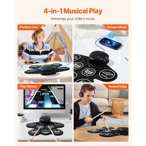 Batteria Elettronica Pieghevole con 7 Pad, Fusti in Mesh, Cuffie e Camera in Silicone/Plastica per Pratica - Product Image 3