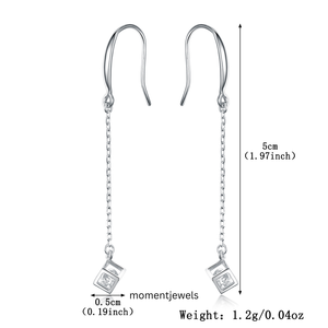 925 Sterling <b>Silver</b> Geometric Cube Zircon Drop <b>Earrings</b> Minimalist Rhodium Plated Dangle Ear Jewelry for Gift - Product Image 1
