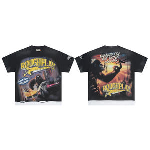 เสื้อยืดสไตล์วินเทจสำหรับผู้ชาย พิมพ์ลายดิจิทัล ทรงบ็อกซี่ฟิต ผ้าฝ้าย 100% ลุควินเทจแบบทำสีซีดด้วยกรด  ลายอนิเมะ - Product Image 2