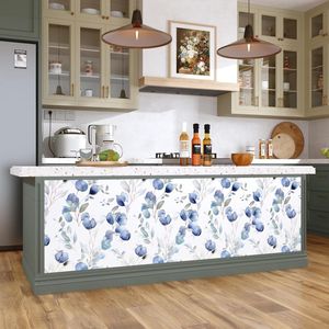 Papel Tapiz Autoadhesivo con Diseño Floral Azul, Papel de Contacto con Hojas Costeras en Acuarela Blanca, Mural Simple para Baño y Dormitorio, Vinilo - Product Image 3