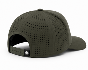 Wholesale Custom Logo <b>Waterproof</b> Golf Cap Laser Perforated Sports <b>Hat</b> Olive Green 5 Panel Rope <b>Hat</b> with 3D Silicone Patch - Product Image 3