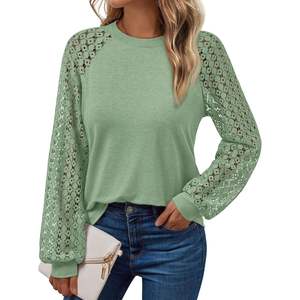 2025 femmes à manches longues col rond Blouses automne mode 2025 à la mode tenues amples XL taille dentelle affaires décontracté habillé hauts - Product Image 4