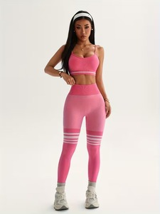 Ensemble de sport 2 pièces pour femme : débardeur de gym en maille technique et leggings micro-côtelés à effet ventre plat – Tenue d'entraînement performante - Product Image 3
