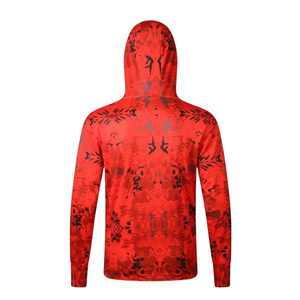 Sudadera con Capucha de Manga Larga con Camuflaje Rojo para Hombre, Secado Rápido, Protección Solar UPF, Camisa de Pesca - Product Image 2