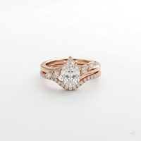 Anillo de compromiso de oro amarillo de 14K con diamante cultivado en laboratorio en forma de hoja y pera, con banda de boda y anillo de acento marquesa, conjunto de anillos nupciales