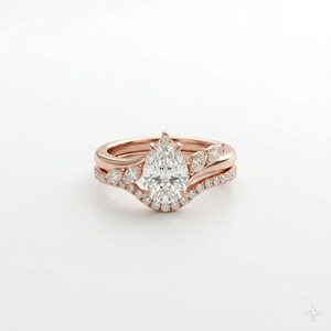 Ensemble de bagues de mariage en or jaune 14 carats avec diamant de laboratoire en forme de feuille de vigne, bague de fiançailles en diamant poire et bague d'accentuation marquise - Product Image 3