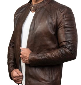 <b>Men's</b> Brown PU Casual Garment Dyed Moto Jacket <b>Turtleneck</b> Collar Zipper Closure Regular Fit Winter Style - Product Image 5