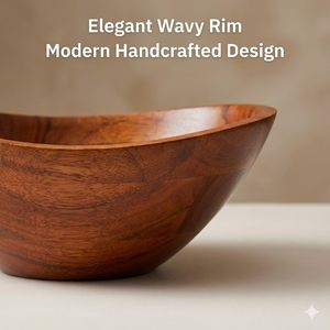 Elegante tazón para servir de 10.5 x 4.5 pulgadas, tazón de madera de mango con acabado cerezo para frutas y ensaladas, tazón decorativo de madera para la mesa. - Product Image 5