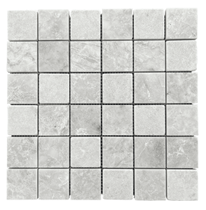 Square Light Grey Mosaic Marble Tile <b>Sandblasted</b> Bush Hammered Modern Interior Wall 300x300mm 8mm Thickness Water Resistant - Product Image 2