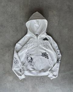 Sweat à capuche zippé gothique pour homme 100 % coton French Terry, coupe oversize, imprimé, respirant, coupe classique, idéal pour l'automne - Product Image 1