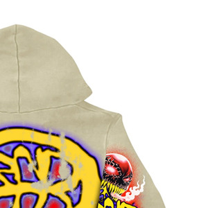 Men Beige <b>Hoodie</b> Streetwear Digital Graphic Print Graffiti Skull Back Zip-Up Sweatshirt <b>Summer</b> OEM Service - Product Image 2