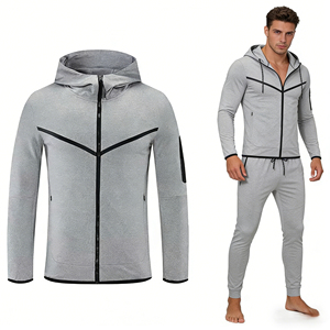 Survêtements de sport en molleton technique 2-en-1 à capuche pour hommes et unisexe, avec logo personnalisé, respirants, à fermeture éclair intégrale, ensembles de jogging - Product Image 1