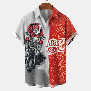 เสื้อเชิ้ตผู้ชายขายส่งสำหรับฮาโลวีนและคริสต์มาส ลายพิมพ์ซานต้าแบบติดกระดุม สไตล์ฮาวาย สำหรับงานปาร์ตี้ - Product Image 2
