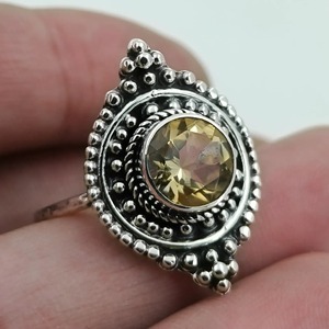 Anillo de Plata de Ley 925 con Citrino, Estilo Boho, para Mujer, Gema Amarilla Redonda, Joyería, Piedra de Nacimiento de Noviembre - Product Image 5
