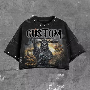 เสื้อยืดวินเทจผู้ชายทรงปกติ ผ้าฝ้ายออร์แกนิค 100% แบบมีลายปัก แต่งขอบขาด ระบายอากาศได้ดี ไม่ยับ น้ำหนัก 300 กรัม - Product Image 1