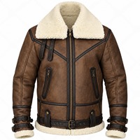 Glory Zone – Blouson aviateur en cuir marron vintage pour homme, avec col en fausse fourrure, style motard