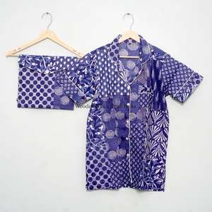 Conjunto de Pijama de Verano para Mujer, Transpirable, 100% Algodón, Manga Corta, Estampado Floral, Camiseta de Dormir Suave de Secado Rápido, Lavable a Máquina - Product Image 2