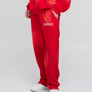 Pantalon de survêtement décontracté pour homme grande taille, taille élastique rouge, avec poches, logo sur la jambe droite, respirant, mi-lourd, tricoté, pour l'automne - Product Image 4