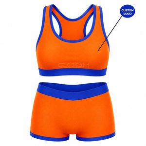 Ensemble de yoga Cosh International Sorority Sisterhood orange et bleu contrastant, haut court dos nageur et short taille haute respirant - Product Image 1